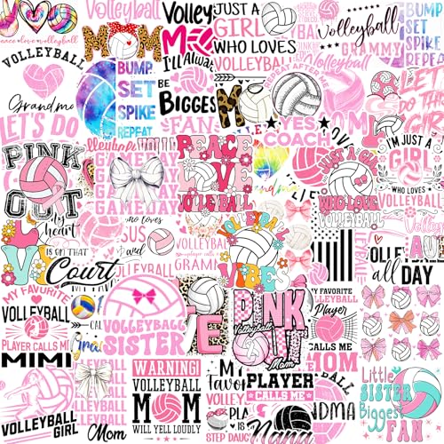 Pink Volleyball Stickers for Women - 50 Pcs Sport Volleyball Stickers for Adults Mom, Bow Decals for Journal Scrapbook Water Bottles, Sport Theme Party Decorations Supplies - style: Volleyball