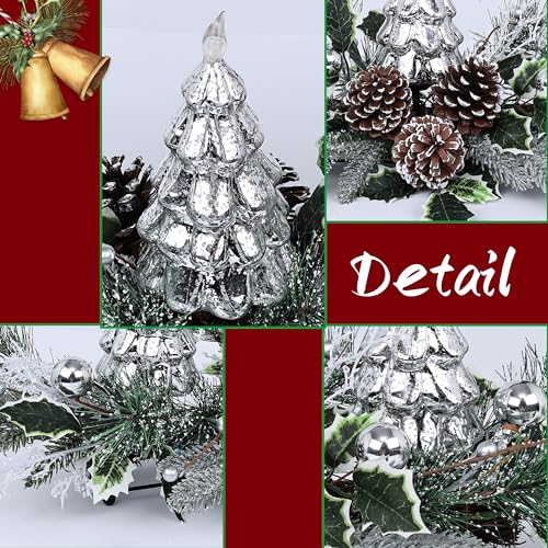 Silver Christmas Tree & Pine Cone Table Centerpiece with LED Lights - color: Silver Tree