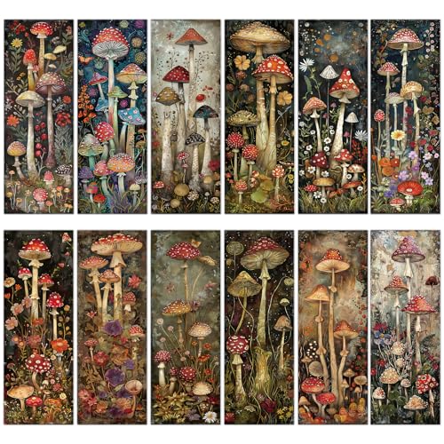 Mushroom Garden Bookmarks Gifts - 120 Pcs Whimsical Flower Bookmark Paper Double-Sided Reading Page Markers Clips Book Mark for Women Men Office Home Book Lovers Bookworm Party Supplies - color: Mushroom Garden