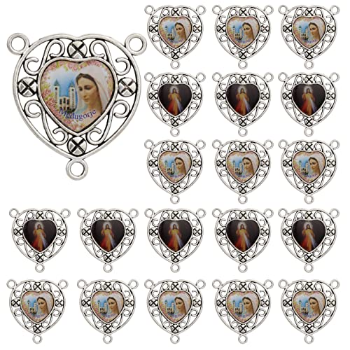 COTTVOTT St Benedict,Our Lady of Guadalupe Medal for DIY Jewelry Making,Virgin Mary Christ Jesus Rosary Center Connection Part - color: 20pcs-Enamel Heart Medal A