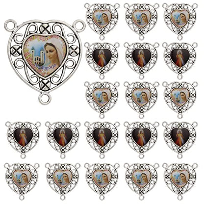 COTTVOTT St Benedict,Our Lady of Guadalupe Medal for DIY Jewelry Making,Virgin Mary Christ Jesus Rosary Center Connection Part - color: 20pcs-Enamel Heart Medal A