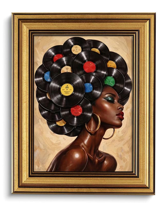 Vintage Vinyl Record Wall Art Black Woman Portrait Pictures Wall Decor - color: Gold Framed-02, size: 8x10in
