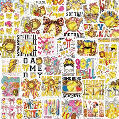 Softball Bow Stickers for Adults - 100 Pcs Coquete Sports Water Bottle Stickers, Cute Motivational Waterproof Scrapbook Sticker, Vinyl Decals for Luggage Laptop Journal - style: Softball