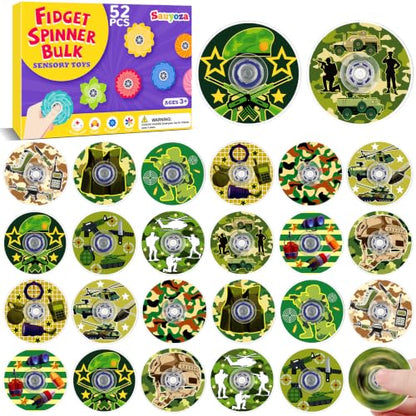 52 Pack Army Party Favors Fidget Spinner for Kids Birthday, Military Fidget Spinner Bulk for Classroom Rewards, Goodie Bag Stuffers, Soldier Party Supplies - color: Tl-sa-3-camouflage