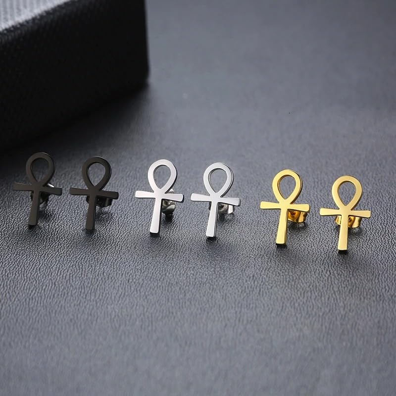 14K Yellow Gold Ankh Earrings For Women Men, The Key Of The Nile Ankh Pendant Symbol Sterling Silver Egyptian Jewelry For Men, Ankh Cross Drop Earrings Women Dangle Earrings Amulet Crucifix Egyptian Earrings For Women, Ankh Necklace Women - color: Ankh Ea