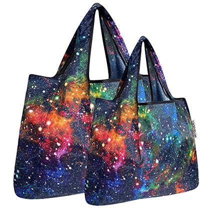 allydrew Large Foldable Tote Nylon Reusable Grocery Bags - color: Set of 2, Galaxy, size: Large & Small (Set of 2)