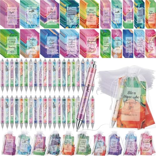 200 Pcs Christian Gift for Women Christian Accessories Include 50 Bible Verses Notebook 50 Church Bookmark 50 Ballpoint Pen Organza Bag Gift for Christmas Church Motivational (Marble) - style: Marble