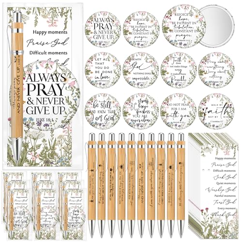 30 Sets Christian Gift Bulk for Women Bible Verse Pen Flower Mirror