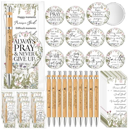 30 Sets Christian Gift Bulk for Women Bible Verse Pen Flower Mirror