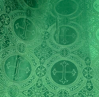 Green Religious Cross Jacquard Brocade Church Fabric, 58 Inches Wide, Sold by Yard