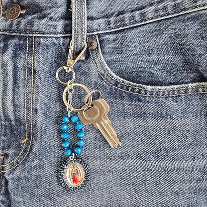 Sabeli Handmade Keychain Clip Holder - Catholic Rosary Bead Prayer - Religious Gifts Men Women - Llavero Catolico Regalo - color: Virgen De Guadalupe Dark Blue