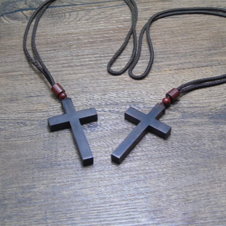 COLORFUL BLING Natural Wooden Catholic Rosaries Wood Crucifix Prayer Beads Pendant Necklace Prayer Jesus Religious Cross Rosary Necklace Handmade Jewelry - color: single black