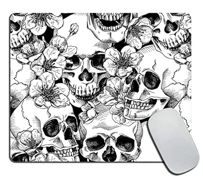 Mouse Pad,Sugar Skull Floral Black White Mouse Pad, Mouse Mat Square Mouse Pad Non-Slip Rubber Base MousePads for Office Laptop, 9.5"x7.9"x0.12" Inch - color: TSP225