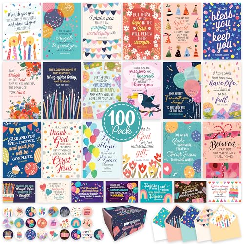 Decorably 100 Pack 4x6in Christian Birthday Cards Bulk, Assorted