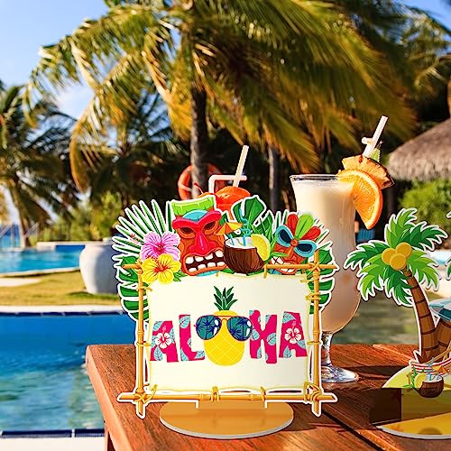 Namalu 16 Pcs Hawaiian Table Decorations Luau Table Centerpieces Aloha Tiki for Tropical Pineapple Centerpieces Hawaii Theme Summer Beach Birthday Party Supplies(Hawaiian Theme) - style: Hawaiian Theme
