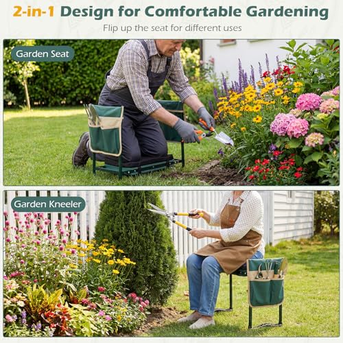 IRONMAX Garden Kneeler and Seat with 15.5" L×11" W EVA Kneeling Pad, Green - color: Green, size: 15.5"L×11"W