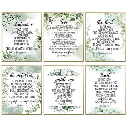 MTL HOE Scripture Wall Art Christian Wall art Poster- Eucalyptus Bible Verse Wall Art Set of 6 (8x10) Christian Wall Decor - Positive Quotes Bible Scripture Wall Art, Christian Art Prints Wall Decor