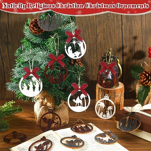 Soaoo 36 Pcs Christmas Nativity Ornaments, Winter Wood Tree Decor, Modern - style: Modern