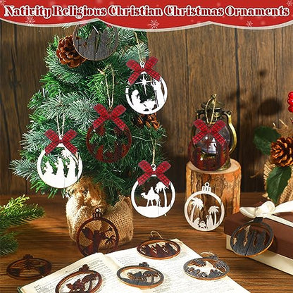 Soaoo 36 Pcs Christmas Nativity Ornaments, Winter Wood Tree Decor, Modern - style: Modern