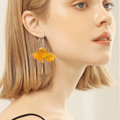 Anmpab Beach Funny Cute Goldfish Dangle Drop Earrings Lovely Resin Transparent Fish Earrings for Women - color: Orange