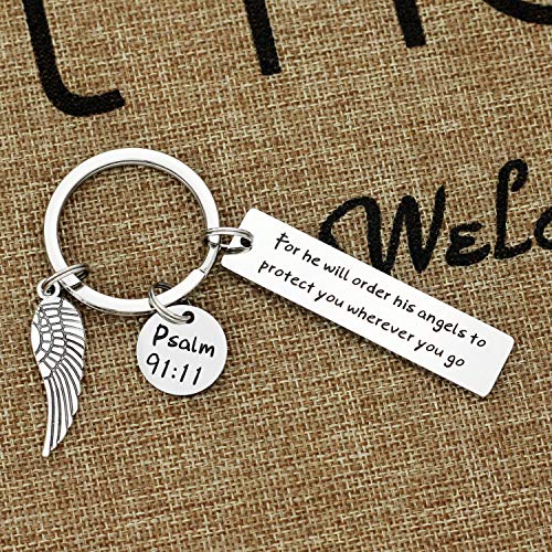 Kivosliviz Bible Verse Keychain for He Will Order His Angels to Protect You Scripture Keychain Religious Gifts - color: He Will Order His Angels