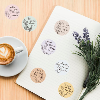 500 Pcs Bible Verse Stickers Roll 1 Inch Round Inspirational Christian Scripture Labels Floral Minimalist Faith Stickers for Journals, Planners, Scrapbooking, Gift Wrapping and Envelope Seals