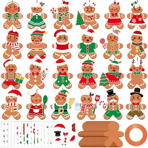 Frienda 48 Sets Gingerbread Man Christmas Craft Kit, DIY Ornament for Xmas - style: Gingerbread Man