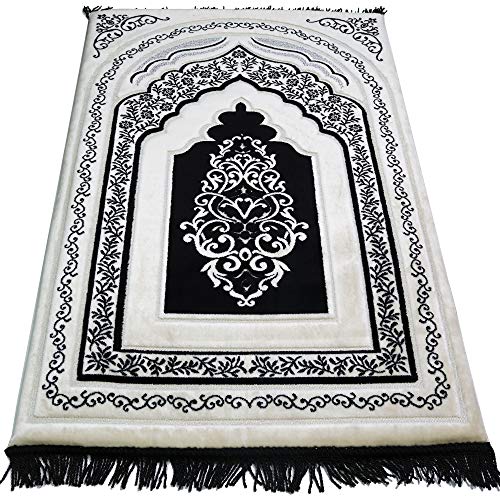 Modefa Foam Padded Prayer Rug | Thick Prayer Mat with Knee Cushion Memory Foam Prayer Mats | One Inch Thick Soft Velvet Islamic Praying Mat Luxury (Black) - color: Black