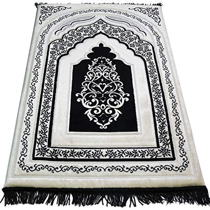 Modefa Foam Padded Prayer Rug | Thick Prayer Mat with Knee Cushion Memory Foam Prayer Mats | One Inch Thick Soft Velvet Islamic Praying Mat Luxury (Black) - color: Black