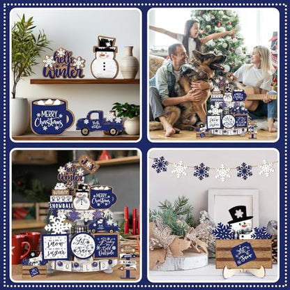 Vercraft Christmas Tiered Tray Decor Xmas Wooden Table Decor, Retro - style: Retro