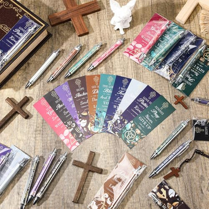 30 Sets Christian Bible Verse Pens Gifts Bulk Pens Bookmarks Religious Favors Prayers Christian Women Gifts Bulk Church Items Scripture Black Ink Ballpoint Stylus Pen(Vintage Style) - style: Vintage Style