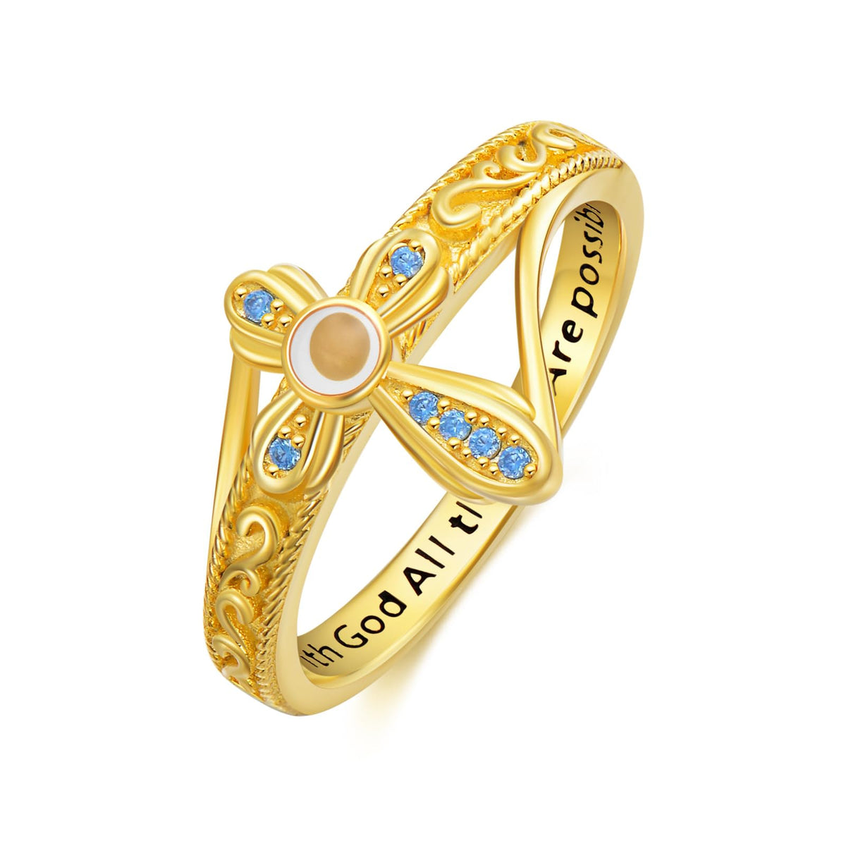 AOBOCO Cross Ring with Mustard Seed 925 Sterling Silver With God All Things Are Possible Band Rings, Size 4-13 - color: Silver Plated with Gold