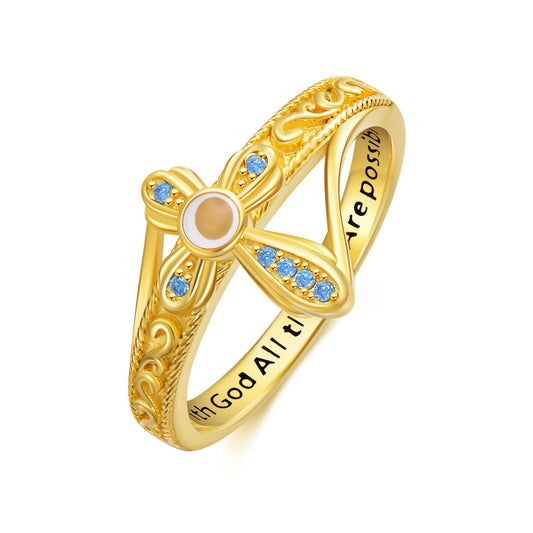 AOBOCO Cross Ring with Mustard Seed 925 Sterling Silver With God All Things Are Possible Band Rings, Size 4-13 - color: Silver Plated with Gold
