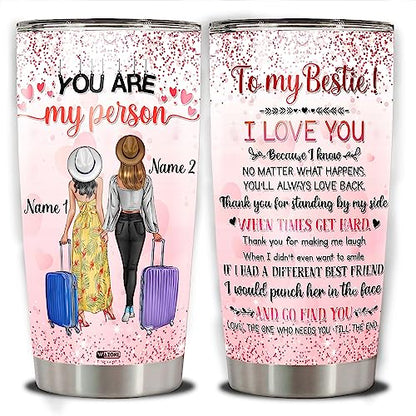 WAZONE Personalized Best Friend BFF Cups With Lids 20oz 30oz I'Ll Be There For You Quote Birthday Christmas Awesome Custom Names Gift For Women Besties Good Friends Sister Coffee Mugs - color: Bestie