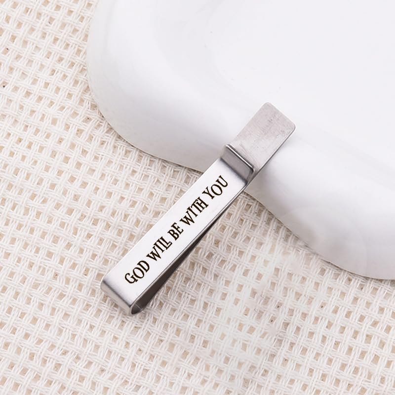 Novelty Religious Cross Tie Clip - Christian Birthday Christmas Gifts for Son Grandson Graduation Valentines Gift Ideas - style: god will be with you