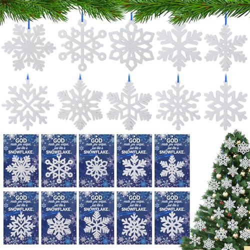 CroBlissful 24 Sets Winter Snowflake Ornaments with Religious Blessing Card