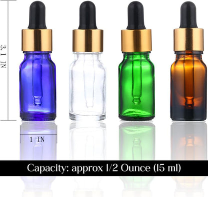 4 Pack 1/2 oz Clear Glass Dropper Bottles Essential Oil Containers