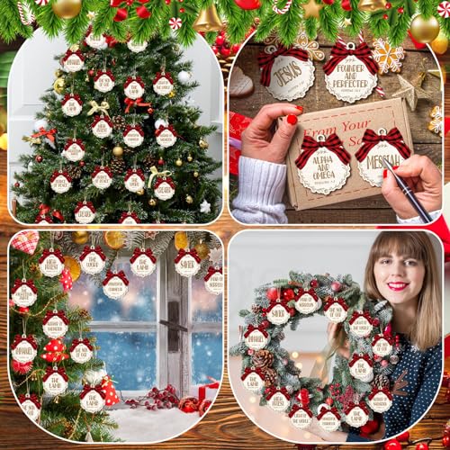 Soaoo 50 Pcs Christmas Names of Jesus Wooden Ornaments, Novel, Beige - color: Beige, size: Novel