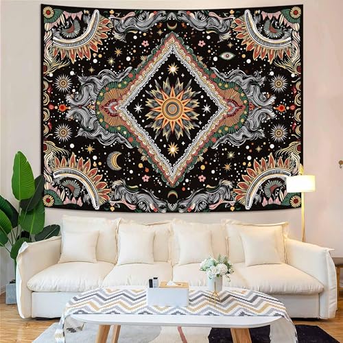 Faxdong Boho Sun Moon Star Tapestry, Abstract Geometric Tapestries,Vintage Mystic Art Decor for Bedroom Living Room Meditation Room or Dorm - color: multicolor1, size: 60"L x 44"W