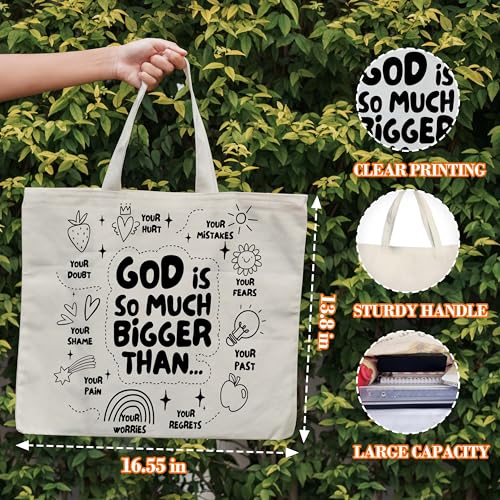 Christian Canvas Tote Bag for Women, God Is So Much Bigger Than Bible Tote, Bible Verse Religious Gifts, Faith Library Book Bag, Shoulder Bag Gifts for Women Friends Colleagues -28