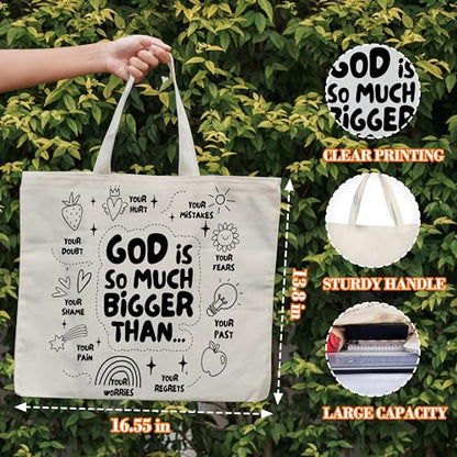 Christian Canvas Tote Bag for Women, God Is So Much Bigger Than Bible Tote, Bible Verse Religious Gifts, Faith Library Book Bag, Shoulder Bag Gifts for Women Friends Colleagues -28