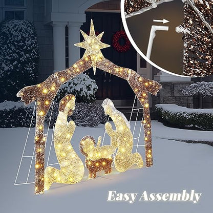 Karl Home 6 ft Lighted Nativity Scene, 190 LED Lights, Brown Roof - style: Nativity Scene-Brown Roof
