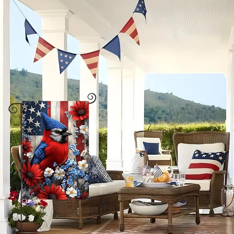 4th of July Patriotic Garden Flag 12x18 Inch Double Sided Outside - color: Cardinal, size: 12x18 Inches