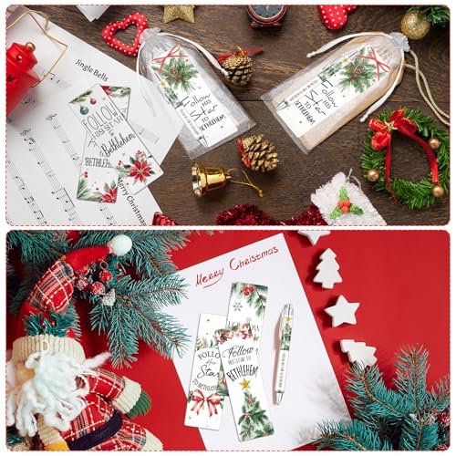 Gersoniel 36pcs/12sets Christian Christmas Gift for Women Bulk Religious Church Party Favor Follow His Star to Bethlehem Bible Verse Bookmark Ballpoint Christian Pen for Woman Xmas Favor - style: Follow His Star to Bethlehem