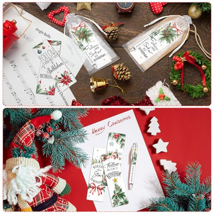 Gersoniel 36pcs/12sets Christian Christmas Gift for Women Bulk Religious Church Party Favor Follow His Star to Bethlehem Bible Verse Bookmark Ballpoint Christian Pen for Woman Xmas Favor - style: Follow His Star to Bethlehem