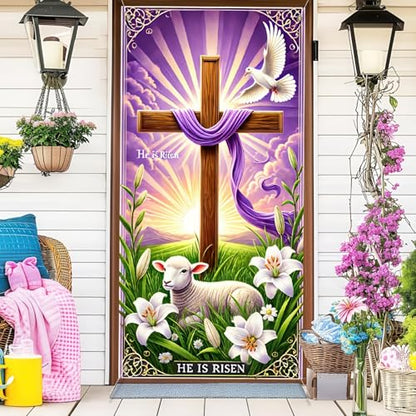 BlissYard Door Cover Easter Cross Lamb Church Bunny 35x71 Inch Polyester - color: Cross#2