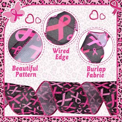 12 Rolls 60 Yards Breast Cancer Wired Ribbon Pink Butterfly Bows - style: Breast