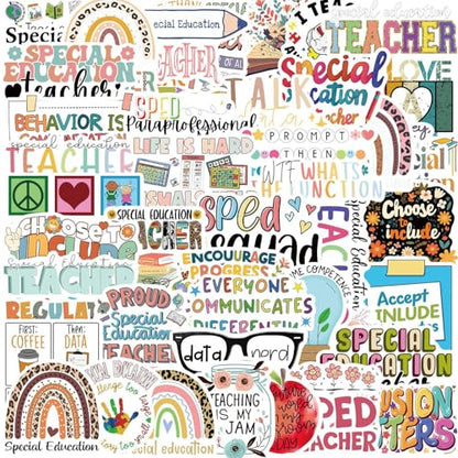 50pcs Special Education Stickers,Cartoon Stickers for Water Bottles Laptop Scrapbooking Mirrors Notebooks Cars Bumpers Bikes Bedroom Travel Case Motorcycle Snowboard - color: Special Education Stickers