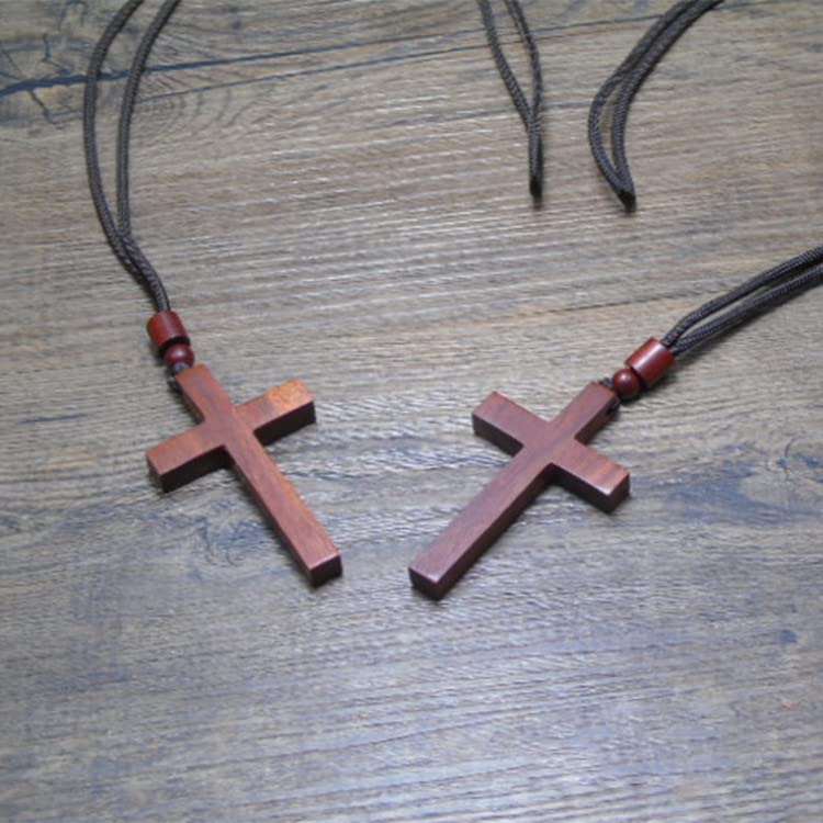 COLORFUL BLING Natural Wooden Catholic Rosaries Wood Crucifix Prayer Beads Pendant Necklace Prayer Jesus Religious Cross Rosary Necklace Handmade Jewelry - color: single red