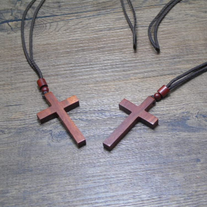 COLORFUL BLING Natural Wooden Catholic Rosaries Wood Crucifix Prayer Beads Pendant Necklace Prayer Jesus Religious Cross Rosary Necklace Handmade Jewelry - color: single red